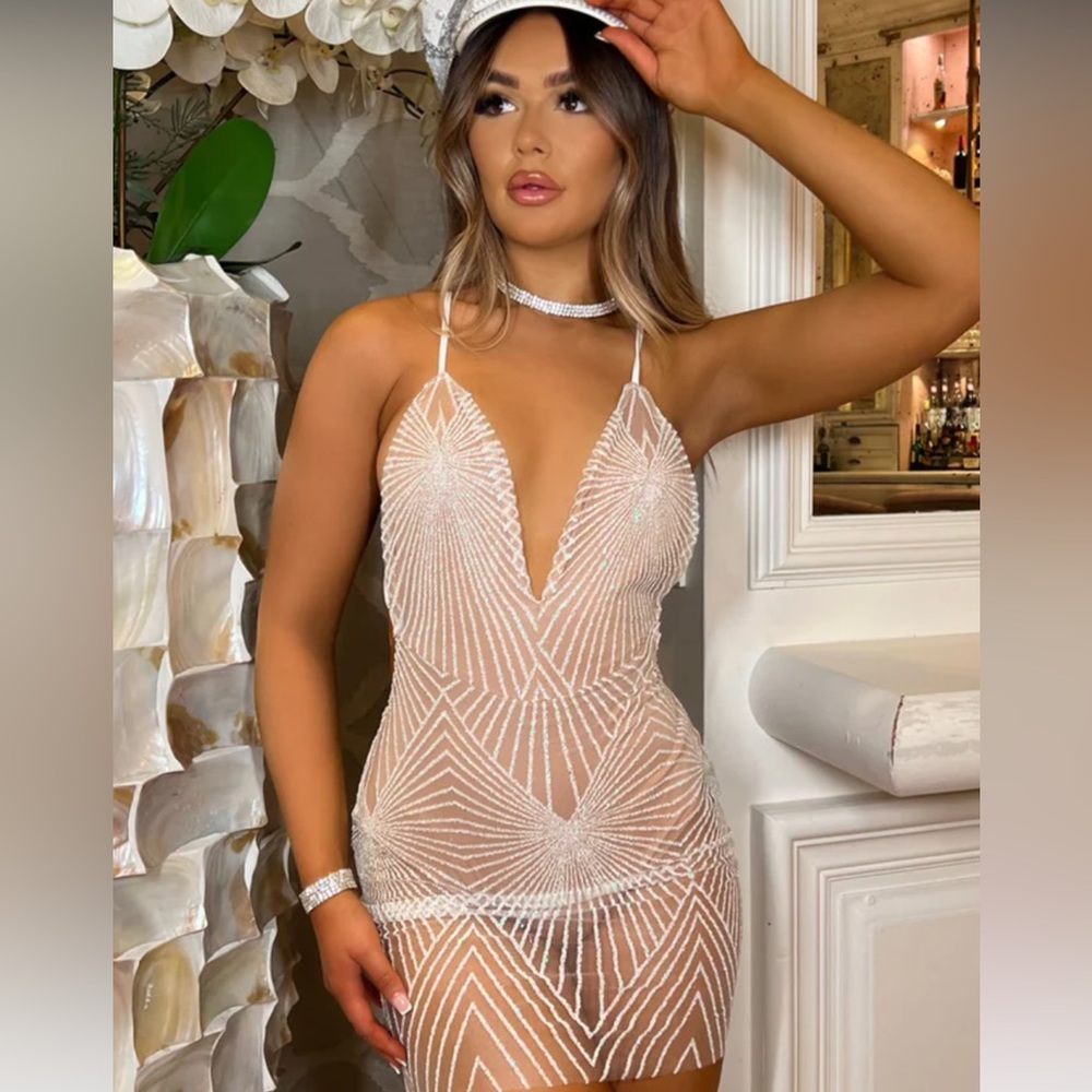 Akela Glitter Dress- White